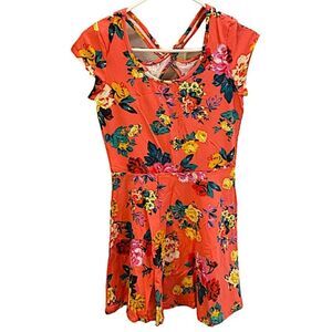 Ambiance Womens Size Medium Mini Dress 1/4 Sleeve Floral Tropical Beach Travel